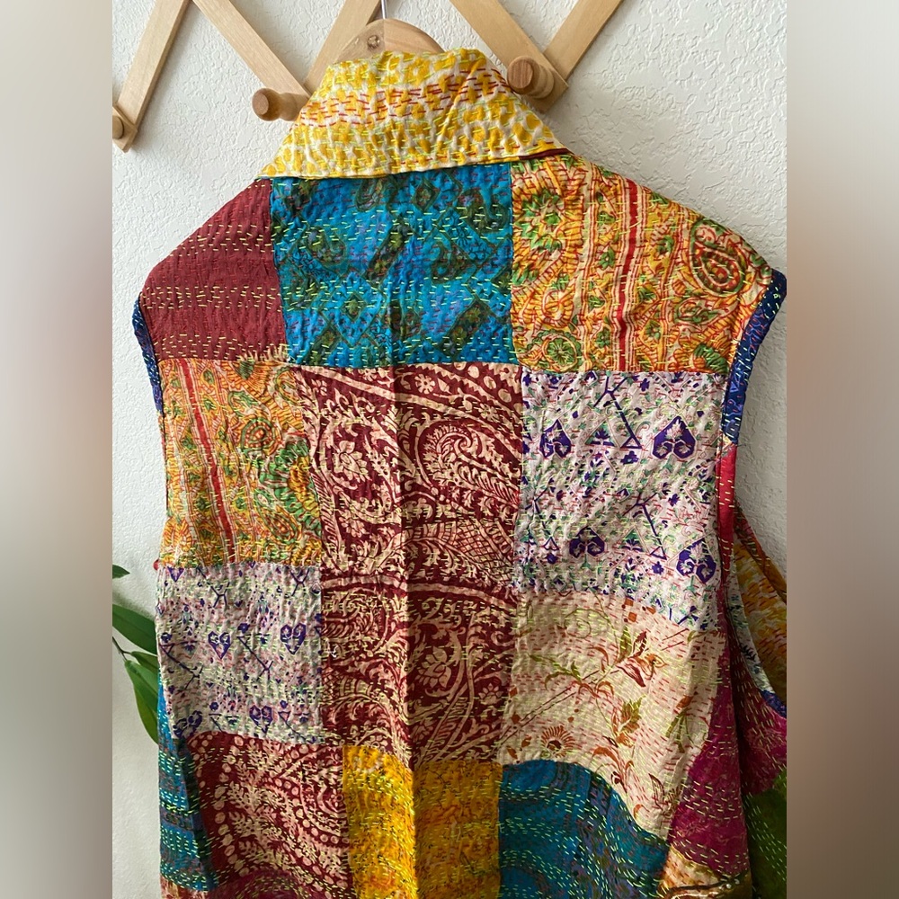 Polyester Multicolor Patchwork Kantha Silk Shrug … - image 7